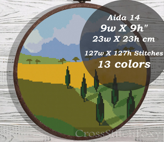 Mediterranean landscape cross stitch pattern