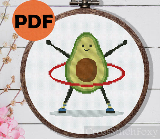 Fitness Avocado cross stitch pattern