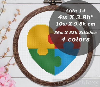 Autism heart cross stitch pattern