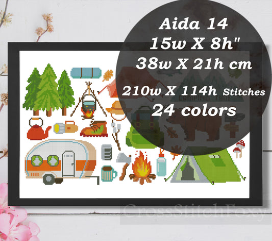Camping cross stitch pattern PDF
