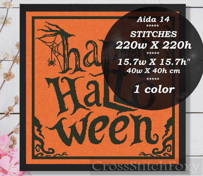 Happy Halloween lettering cross stitch pattern