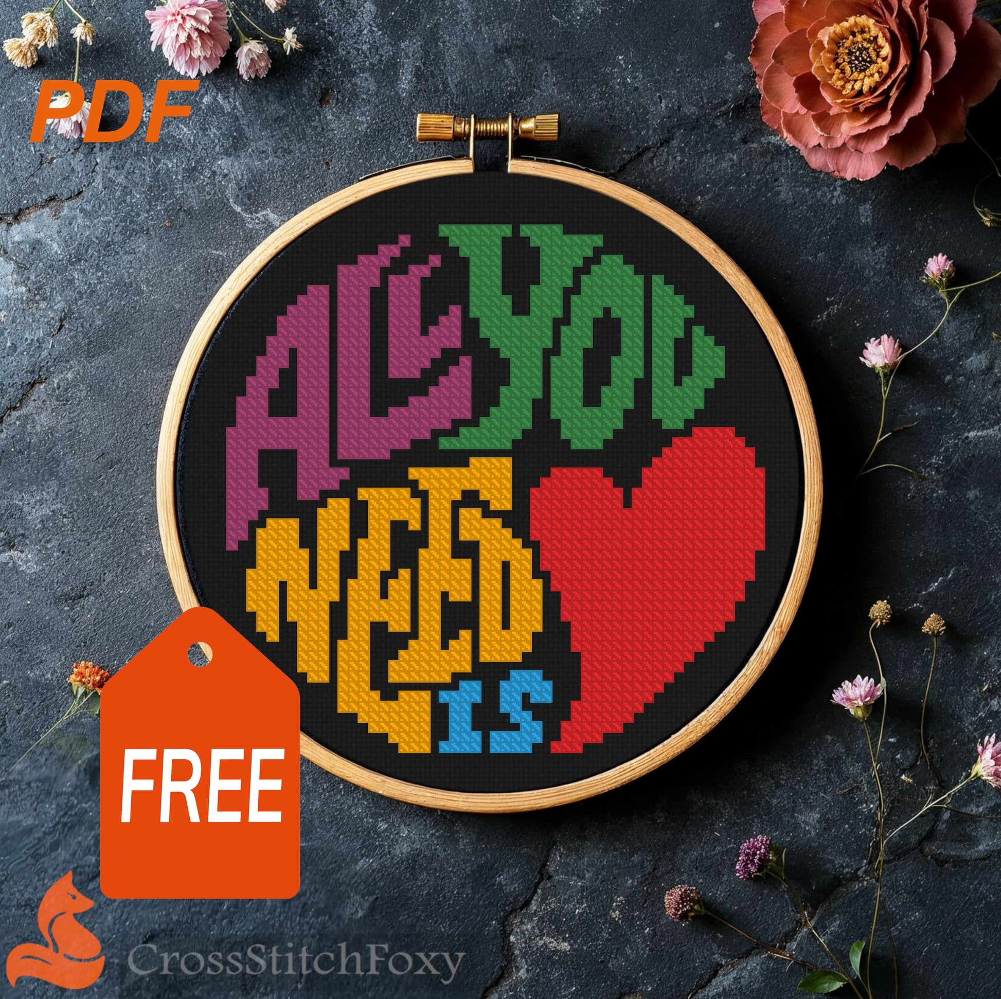 All You Need Is Love cross stitch pattern FREE