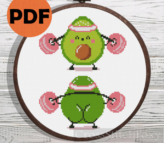 Avocado Squat Gym Sport Funny Cross Stitch Pattern