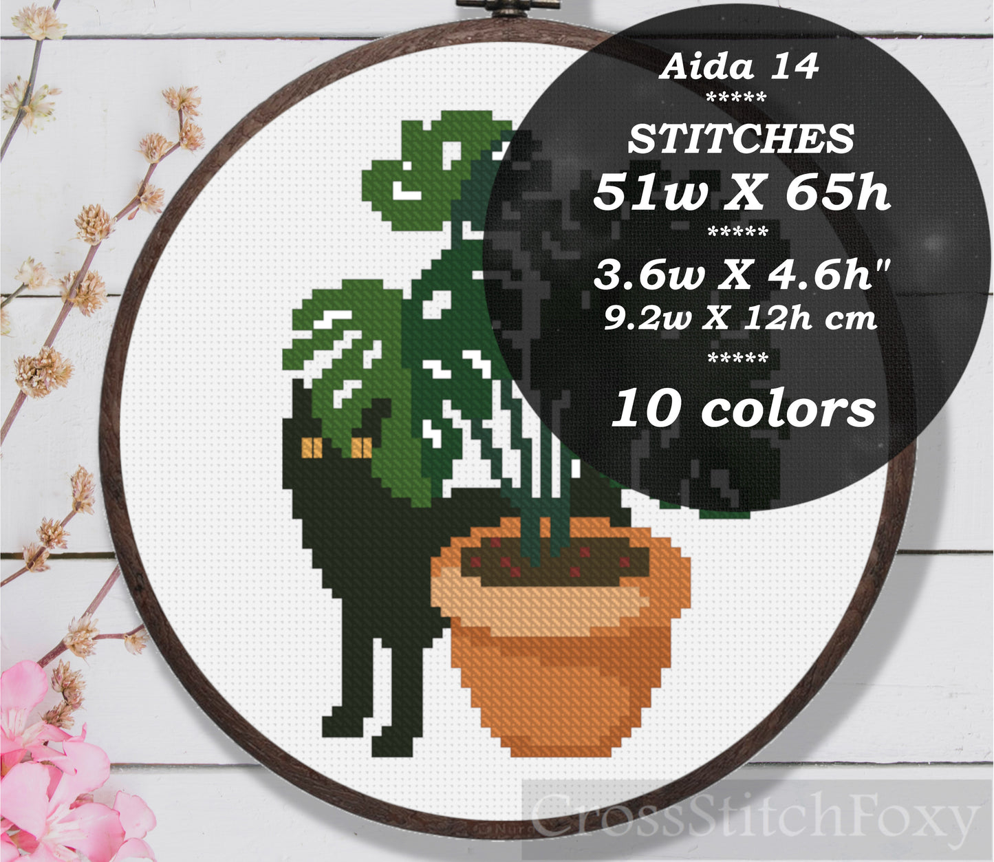Black Cat with Home Plants Cross Stitch Pattern