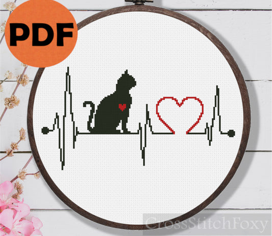 Cat love cross stitch pattern