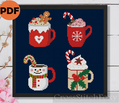 Christmas mugs cross stitch pattern