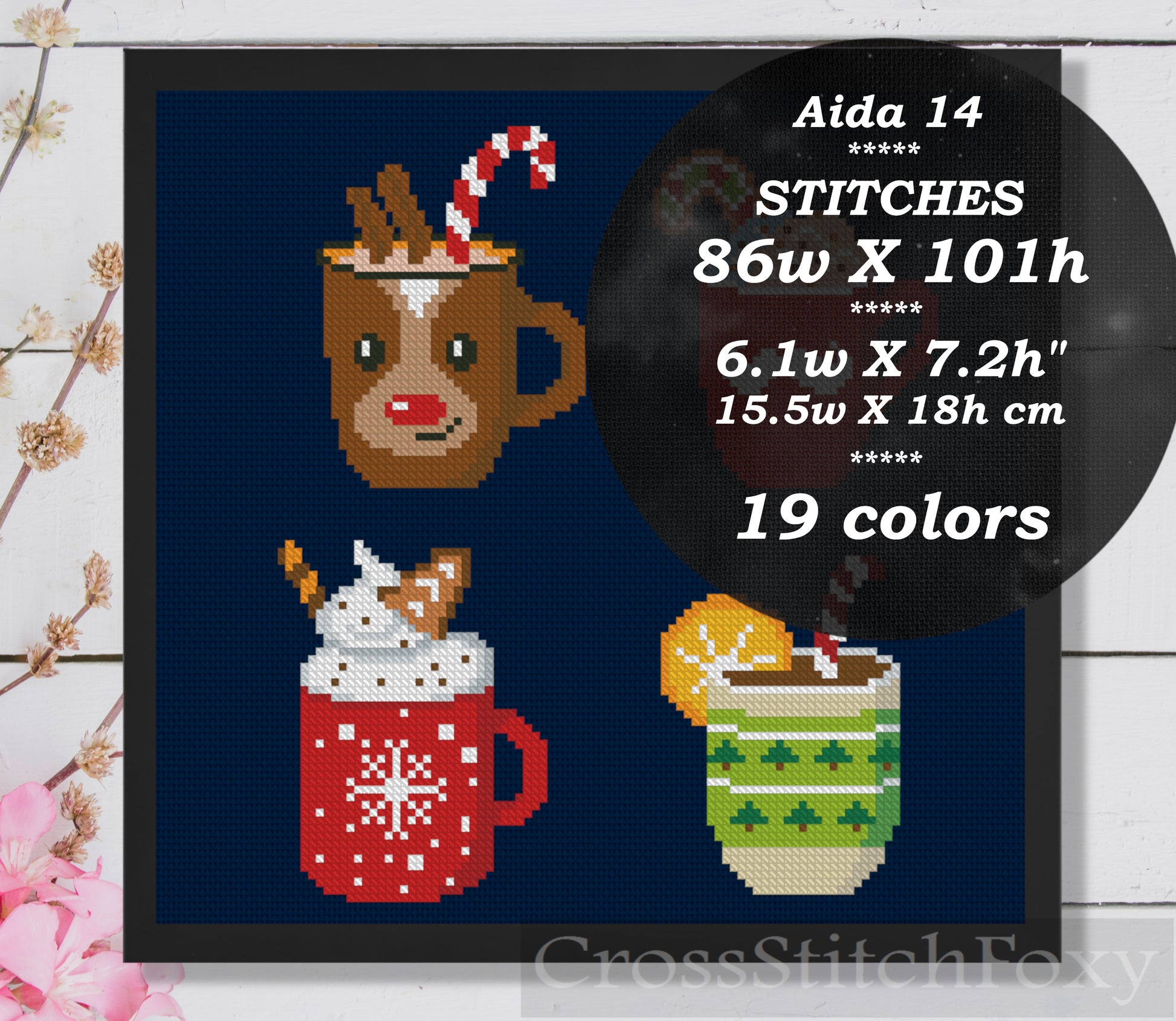 Christmas mugs cross stitch pattern