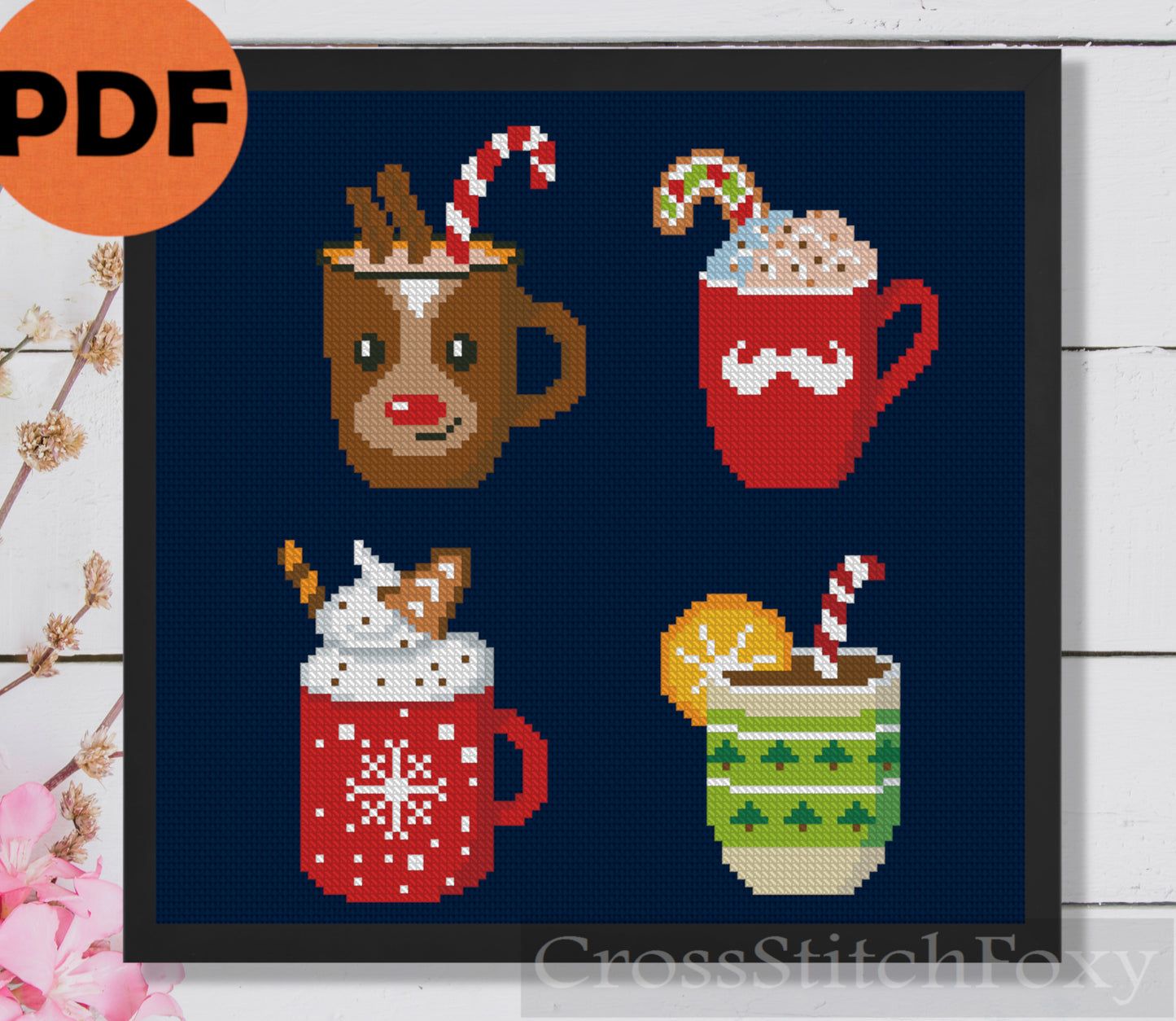 Christmas mugs cross stitch pattern