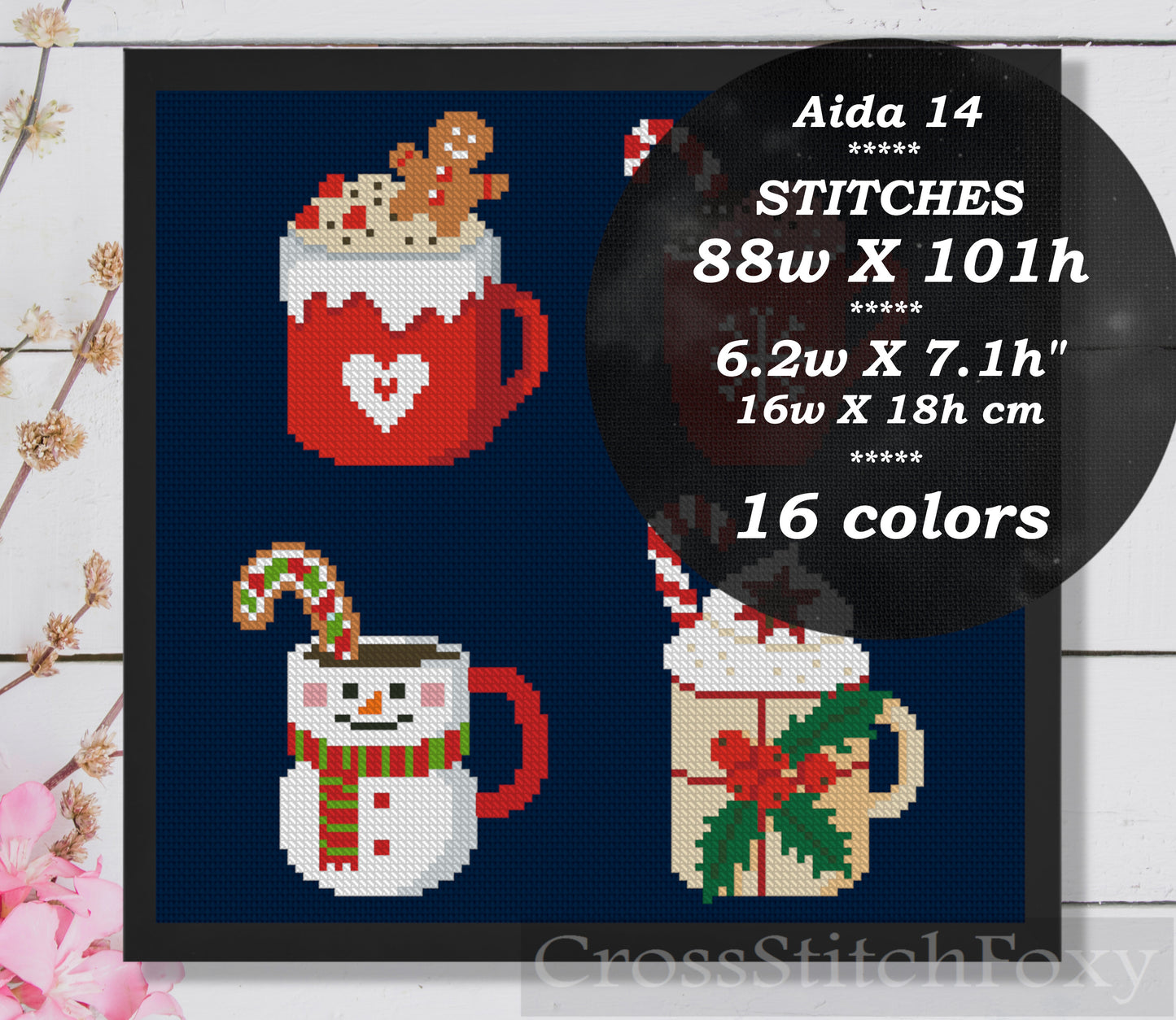 Christmas mugs cross stitch pattern