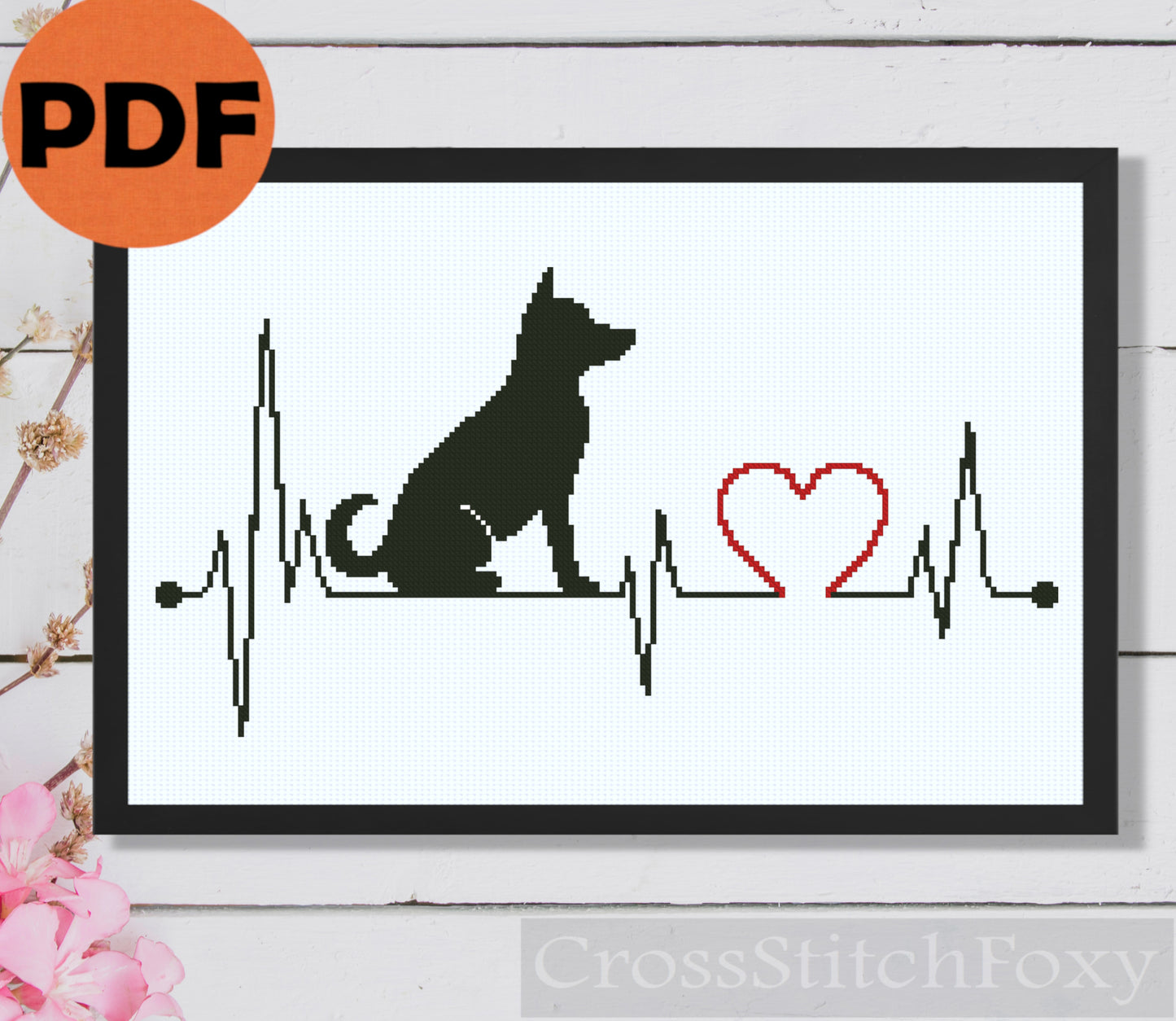 Dog Love Cardiogram cross stitch pattern