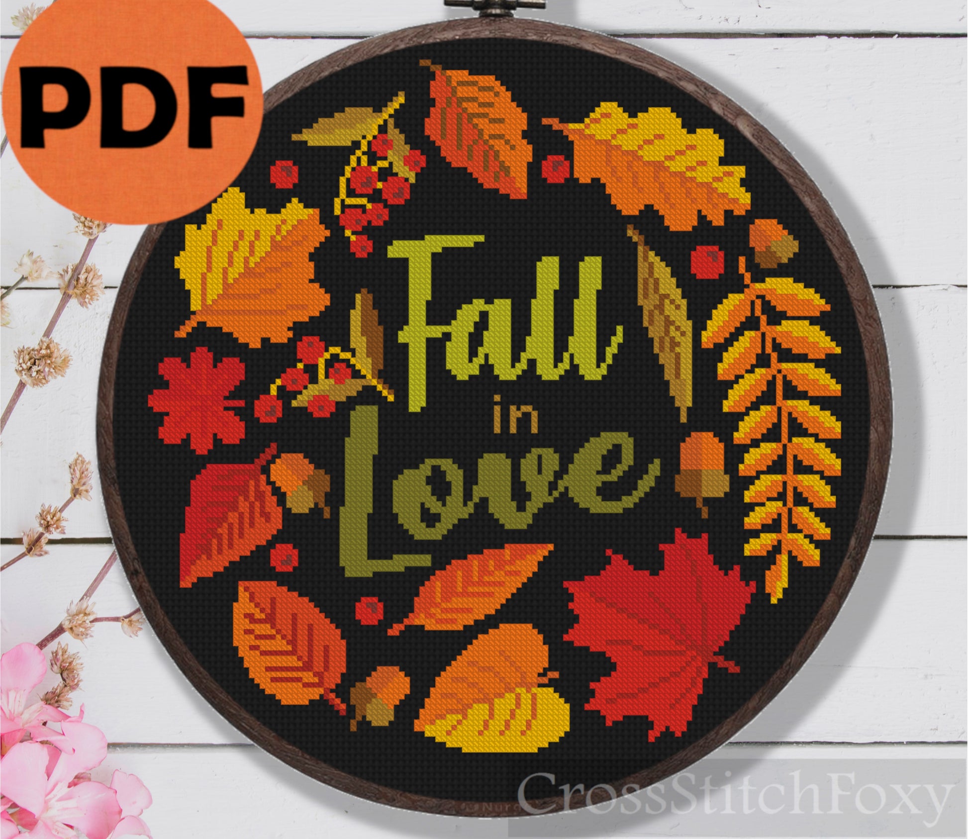 Fall In Love Leaves Cross Stitch Pattern