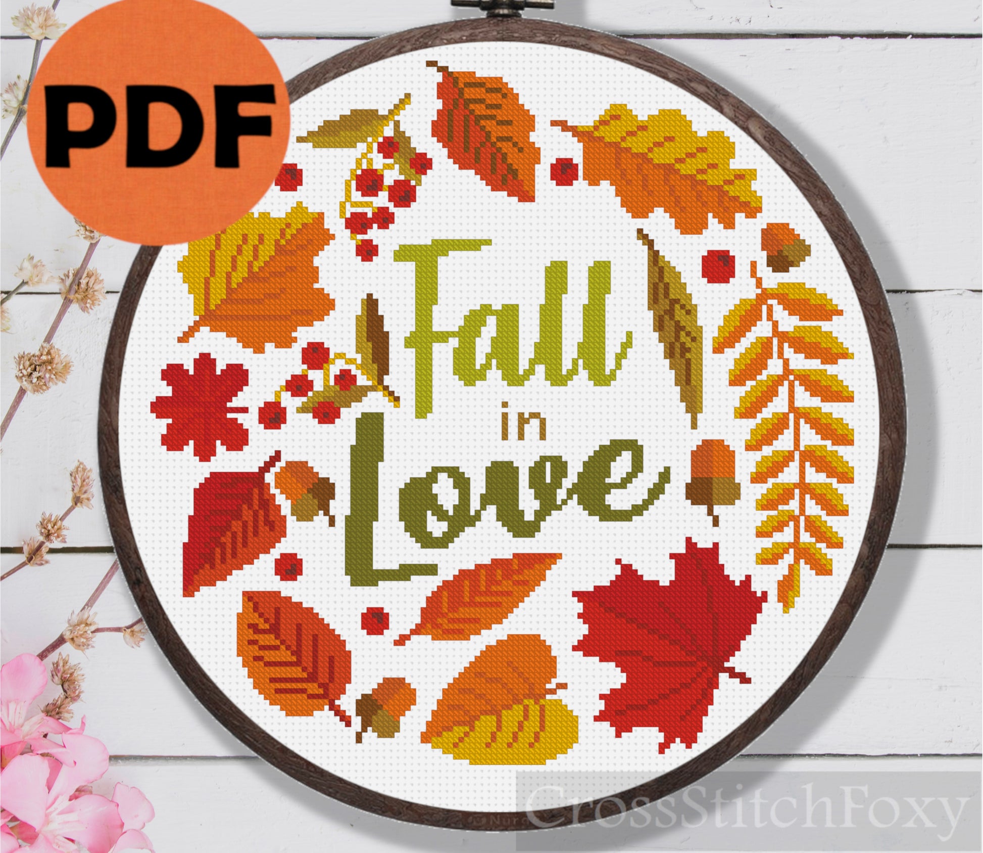 Fall In Love Leaves Cross Stitch Pattern