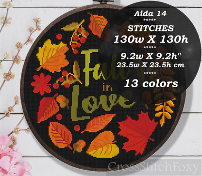 Fall In Love Leaves Cross Stitch Pattern