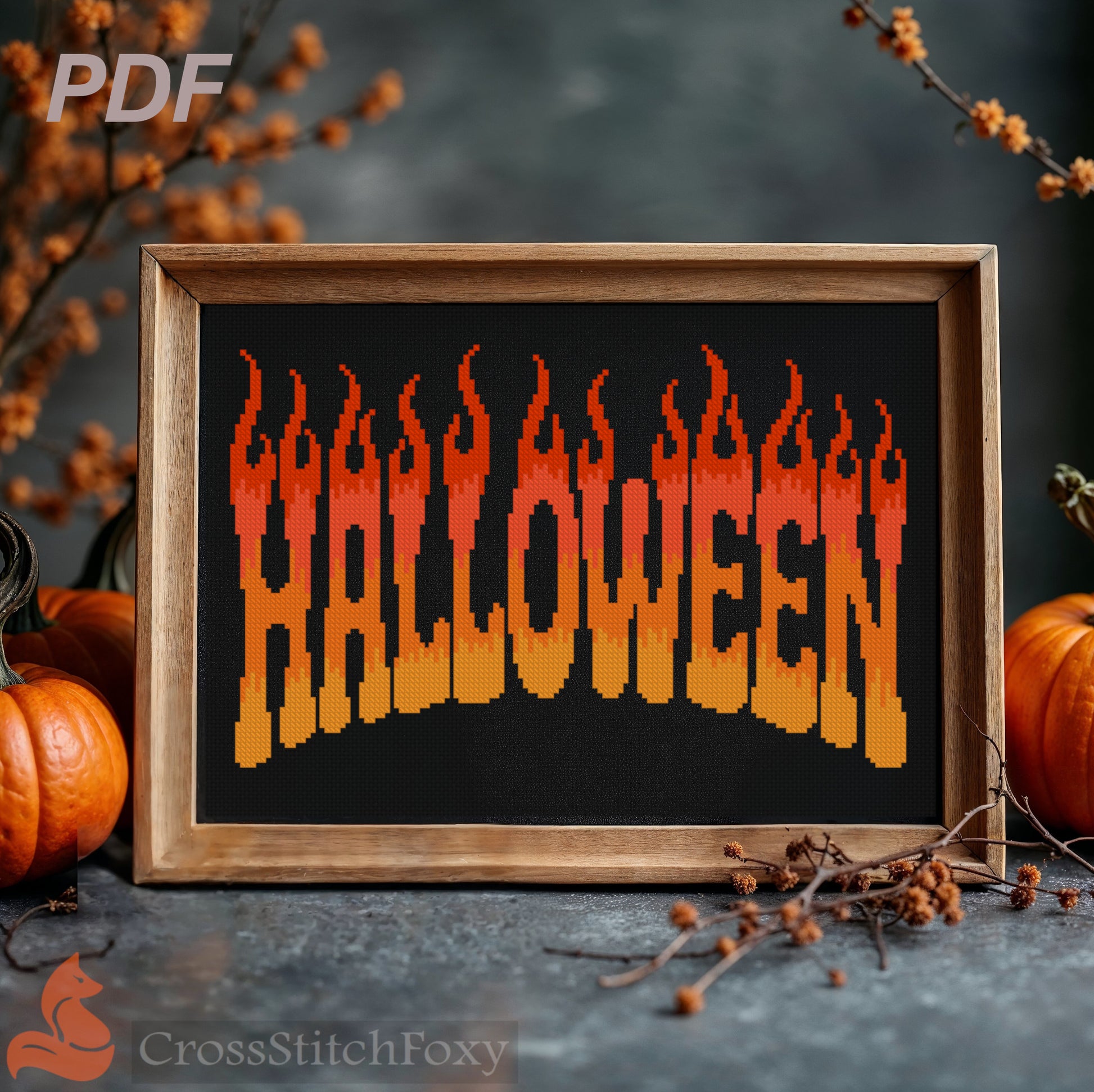 Fire Flame Halloween Cross Stitch Pattern