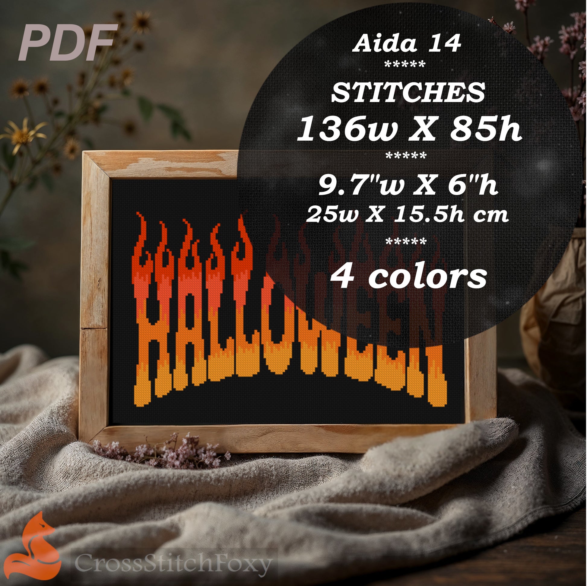 Fire Flame Halloween Cross Stitch Pattern