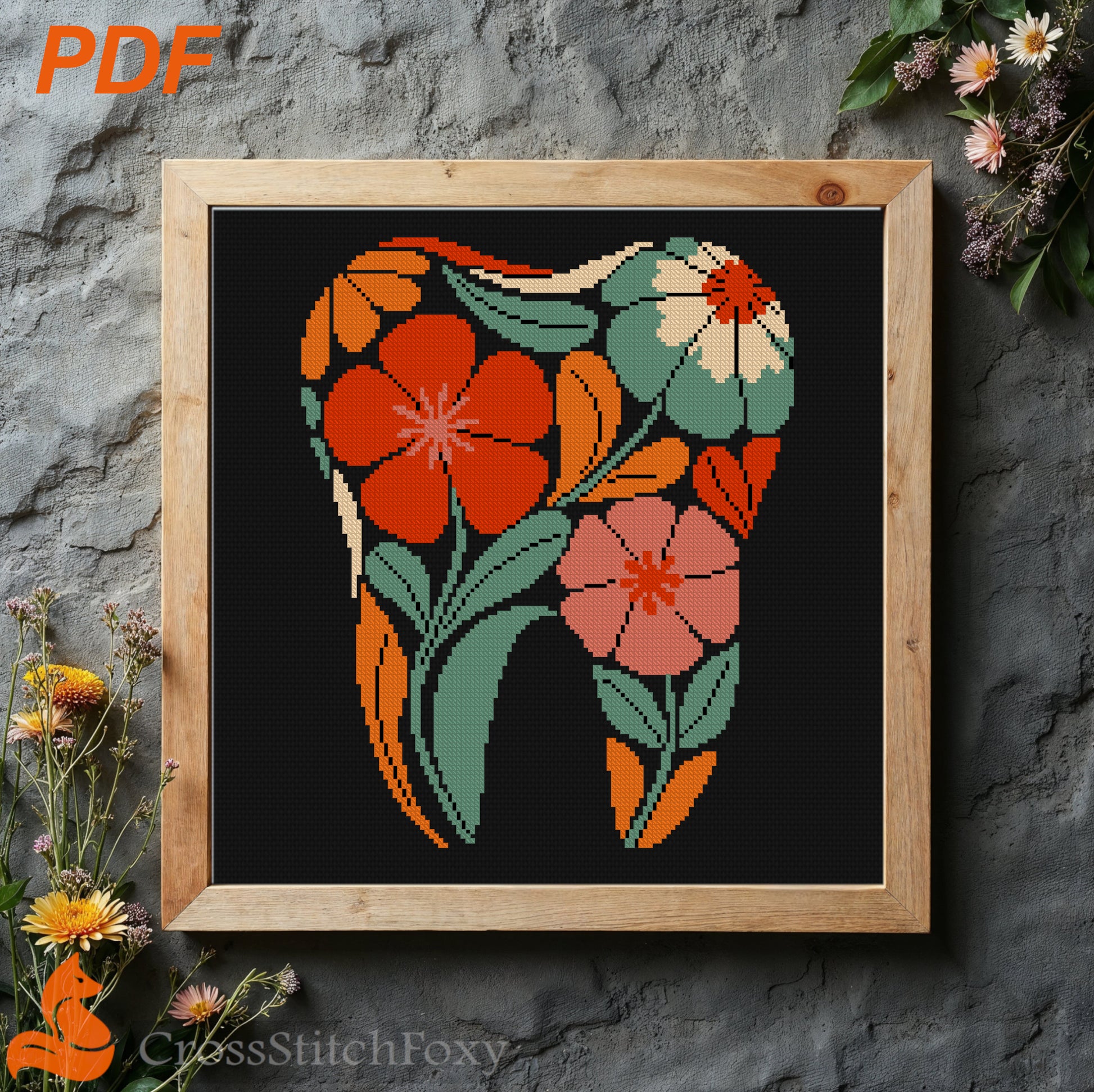 Floral Tooth Cross Stitch Pattern