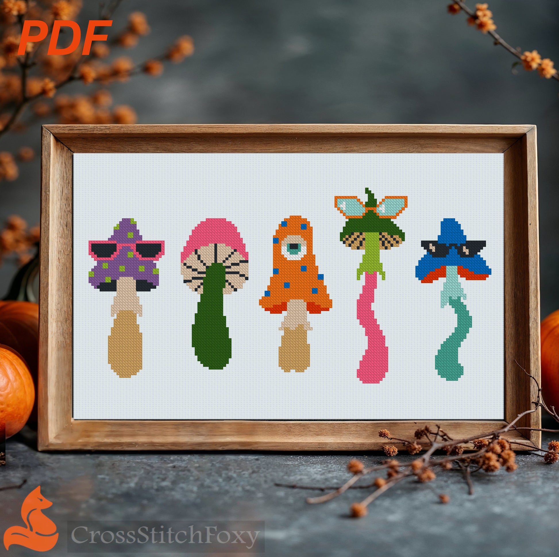 Groovy Mushrooms Cross Stitch Pattern
