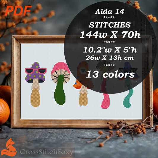 Groovy Mushrooms Cross Stitch Pattern