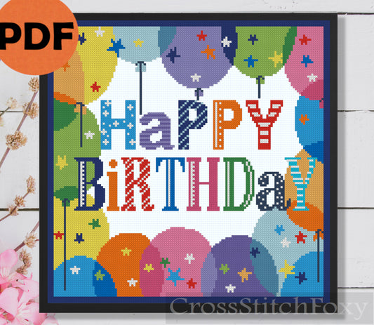 Happy Birthday Lettering cross stitch pattern