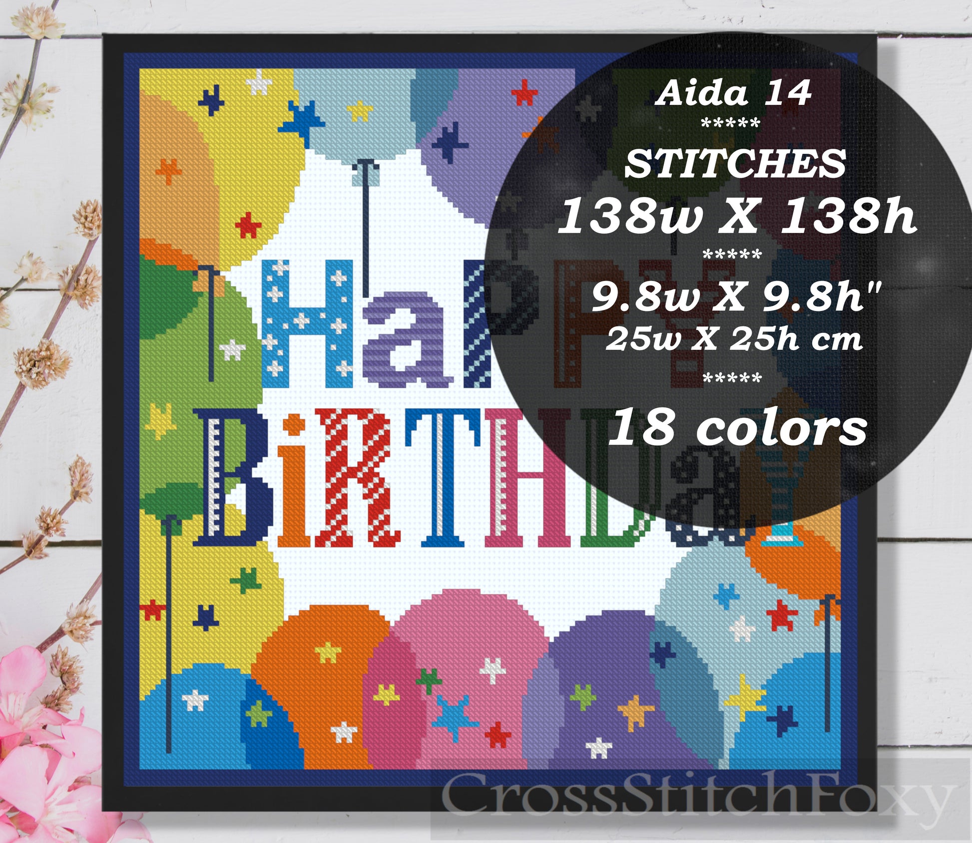 Happy Birthday Lettering cross stitch pattern