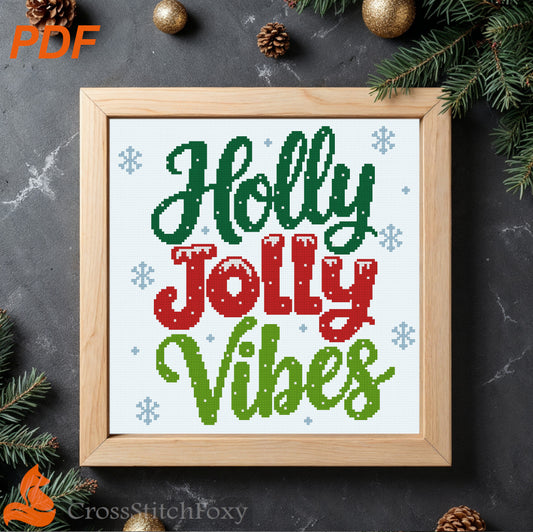 Holly Jolly Vibes Lettering Cross Stitch Pattern