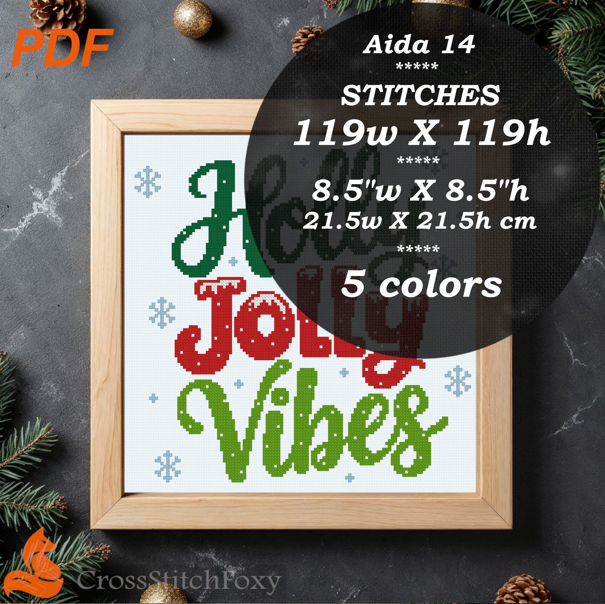 Holly Jolly Vibes Lettering Cross Stitch Pattern