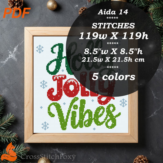 Holly Jolly Vibes Lettering Cross Stitch Pattern