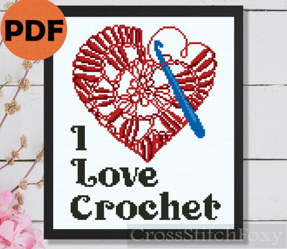 I Love Crochet Heart Quote Cross Stitch Pattern