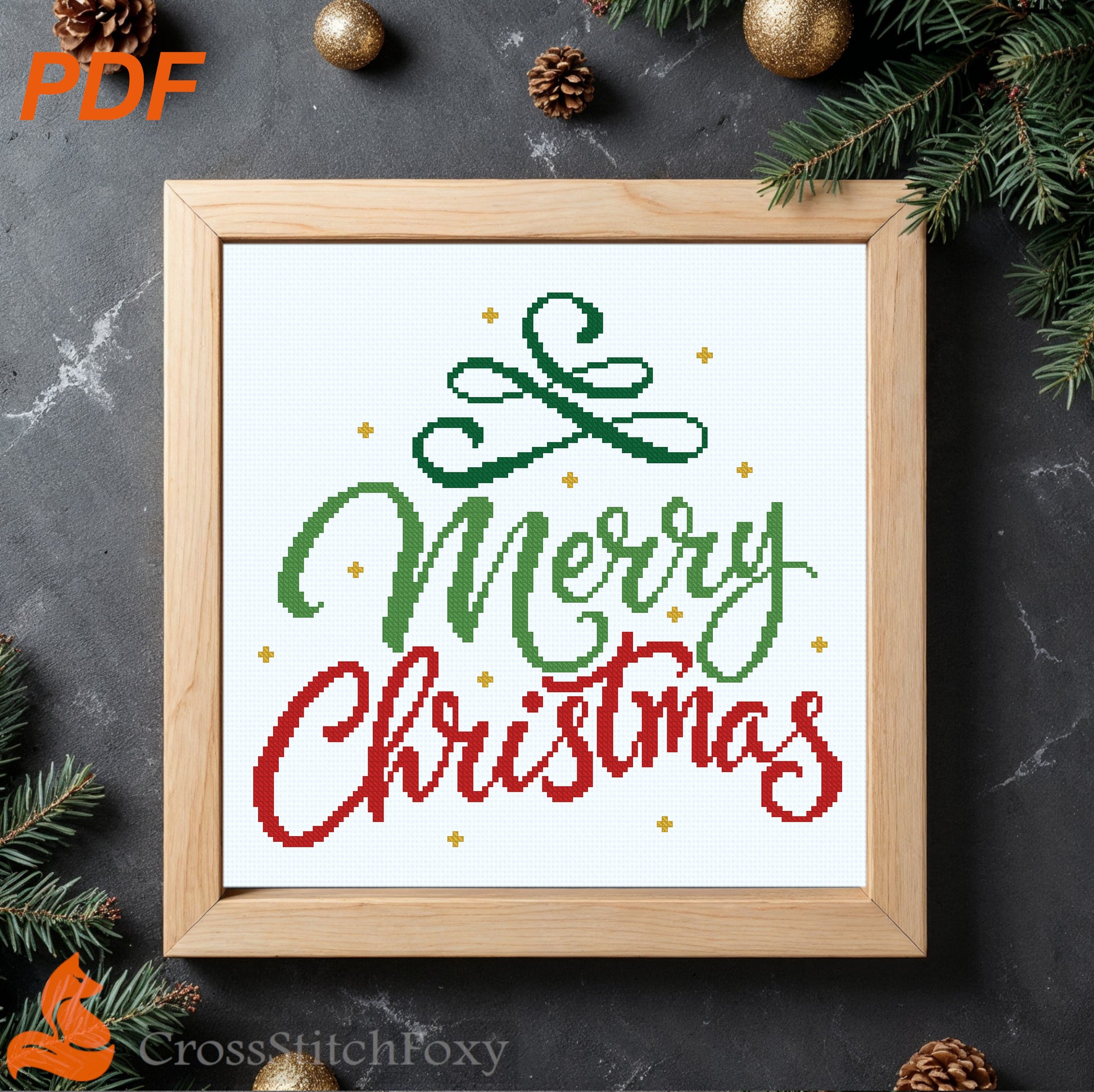 Merry Christmas Lettering Cross Stitch Pattern