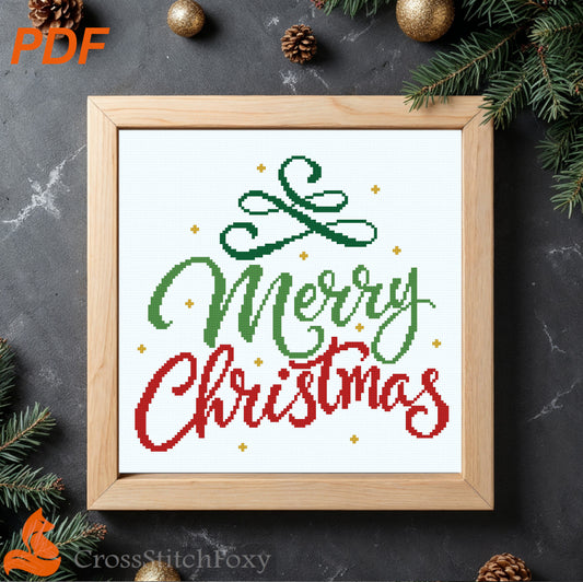 Merry Christmas Lettering Cross Stitch Pattern