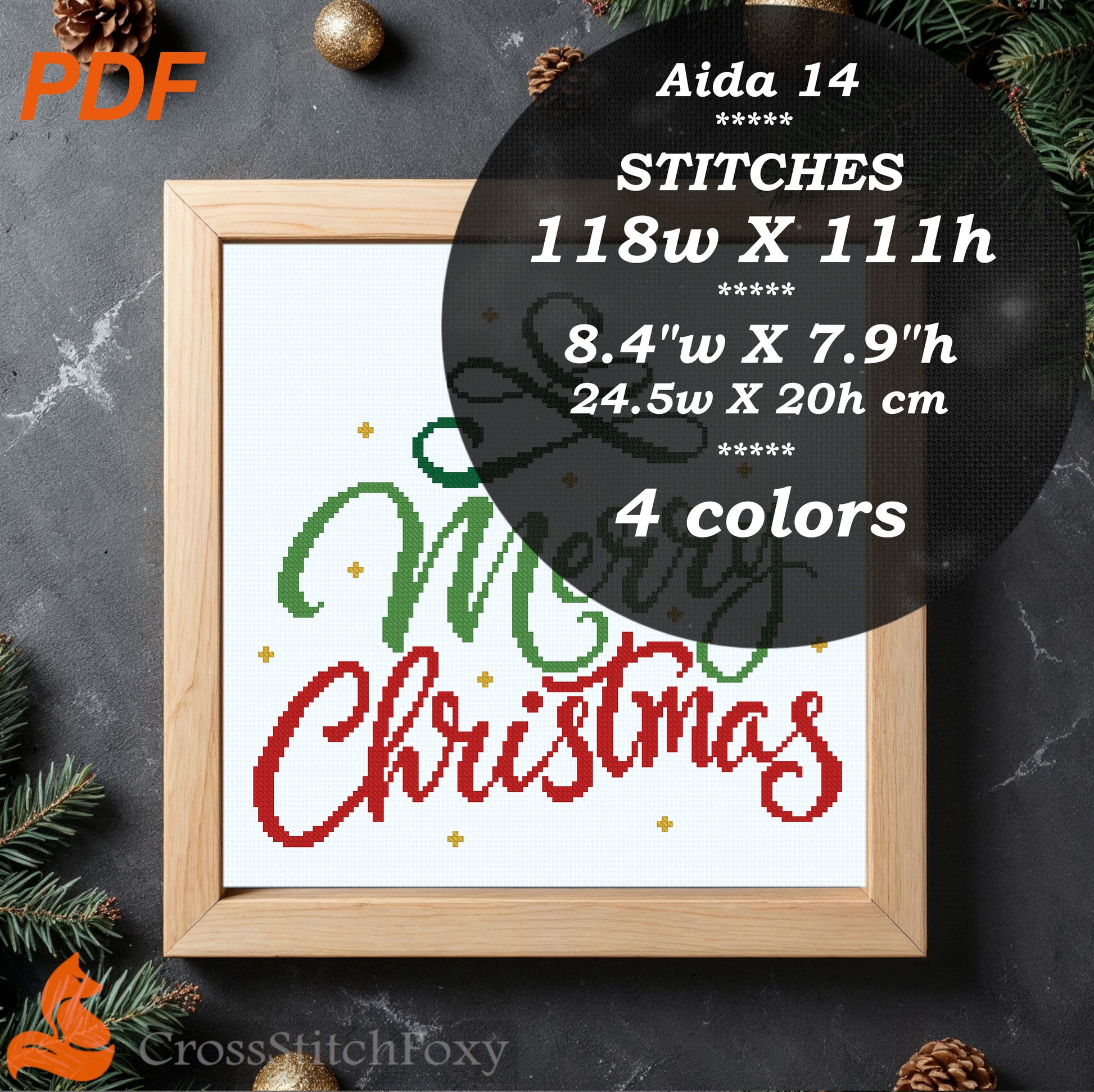 Merry Christmas Lettering Cross Stitch Pattern