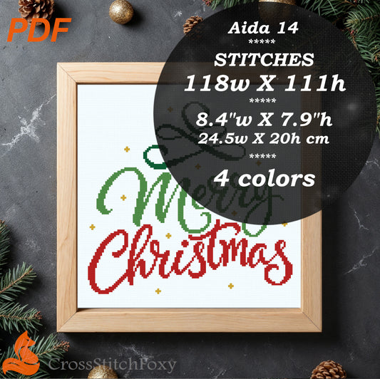 Merry Christmas Lettering Cross Stitch Pattern