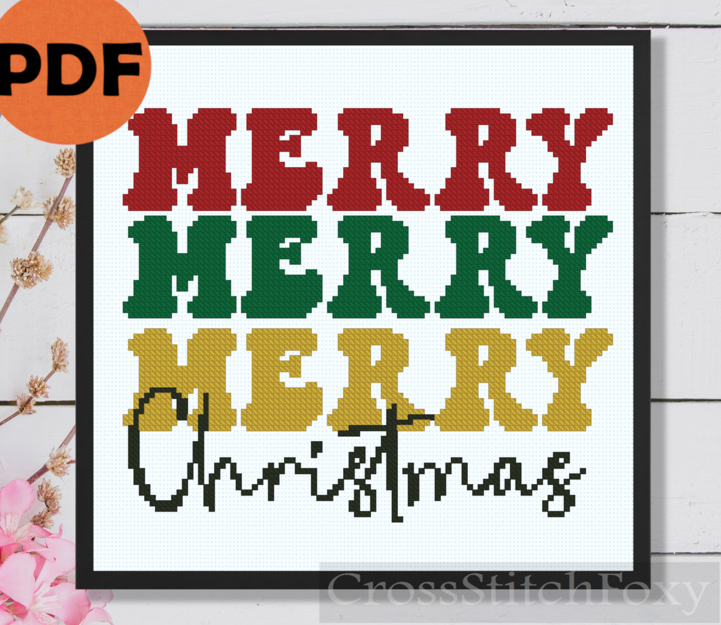 Merry Christmas Lettering cross stitch pattern