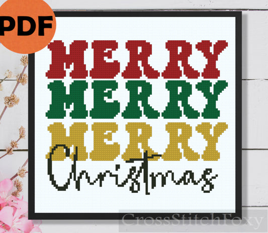 Merry Christmas Lettering cross stitch pattern