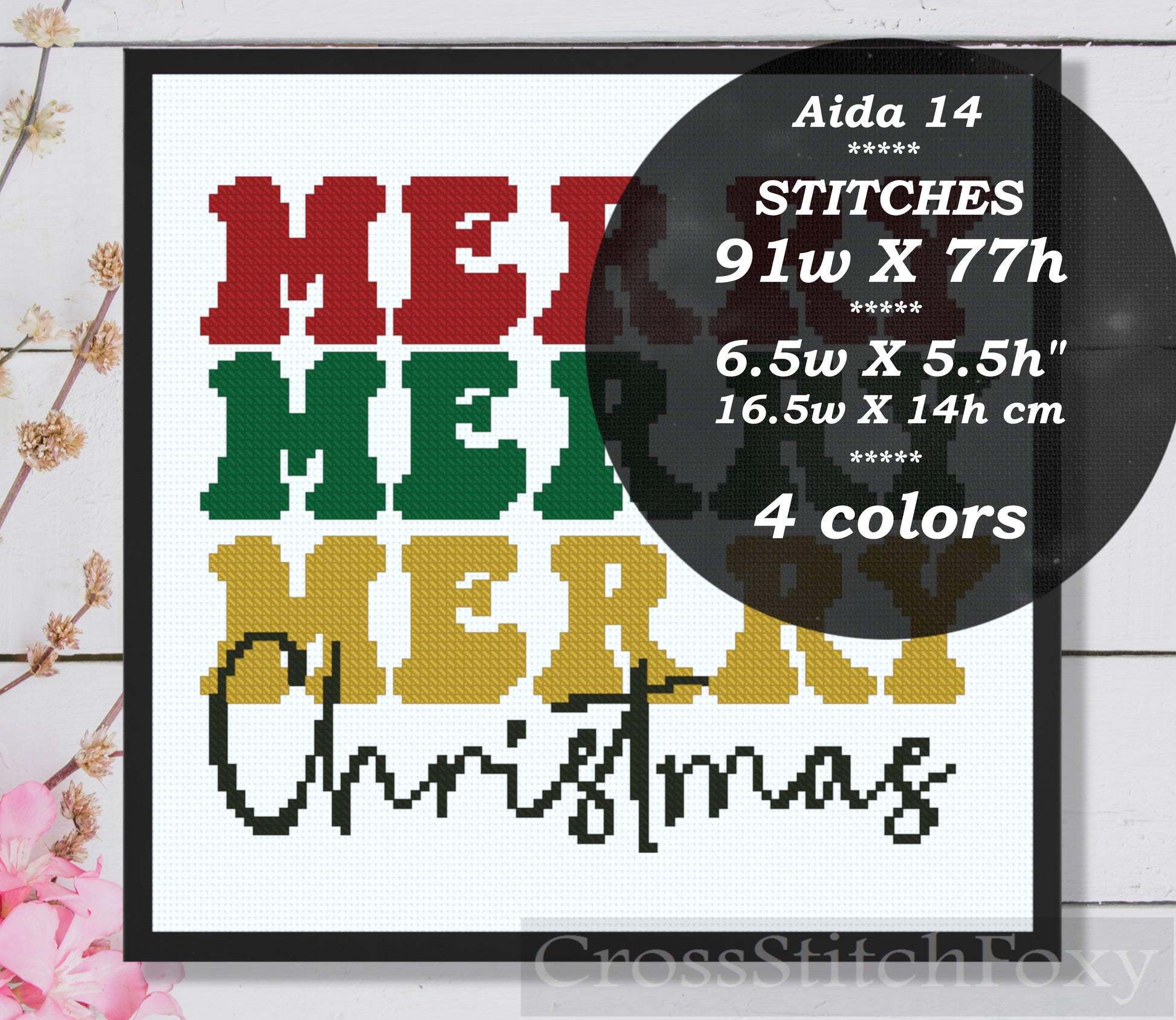 Merry Christmas Lettering cross stitch pattern