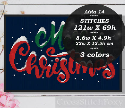 Merry Christmas Lettering snow cross stitch pattern