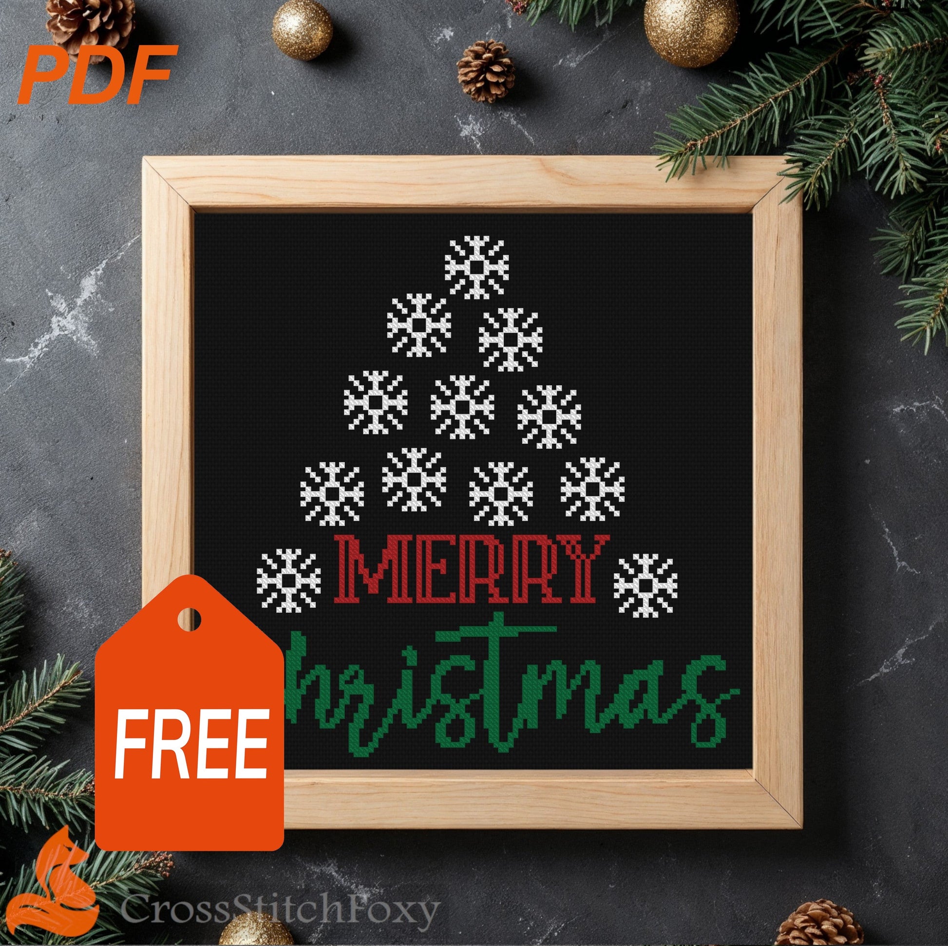 Merry Christmas Snow Lettering Cross Stitch Pattern