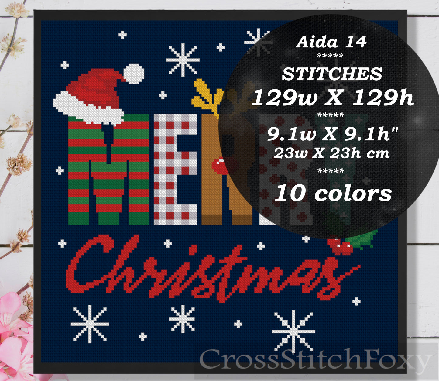 Merry Christmas Tree Lettering cross stitch pattern Copy