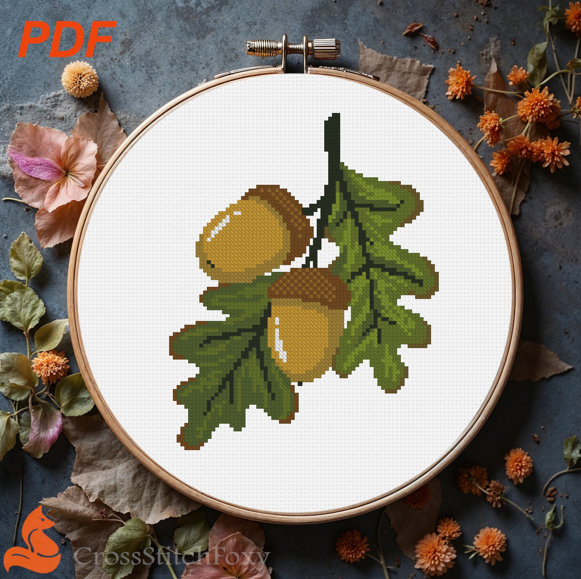 Oak Leaves Cross Stitch Pattern PDF