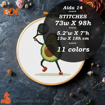 Padel Avocado cross stitch pattern