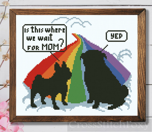 Rainbow bridge French bulldog and English bulldog cross stitch pattern