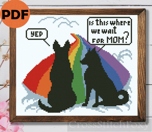 Rainbow bridge German Shepherd and husky dog cross stitch pattern