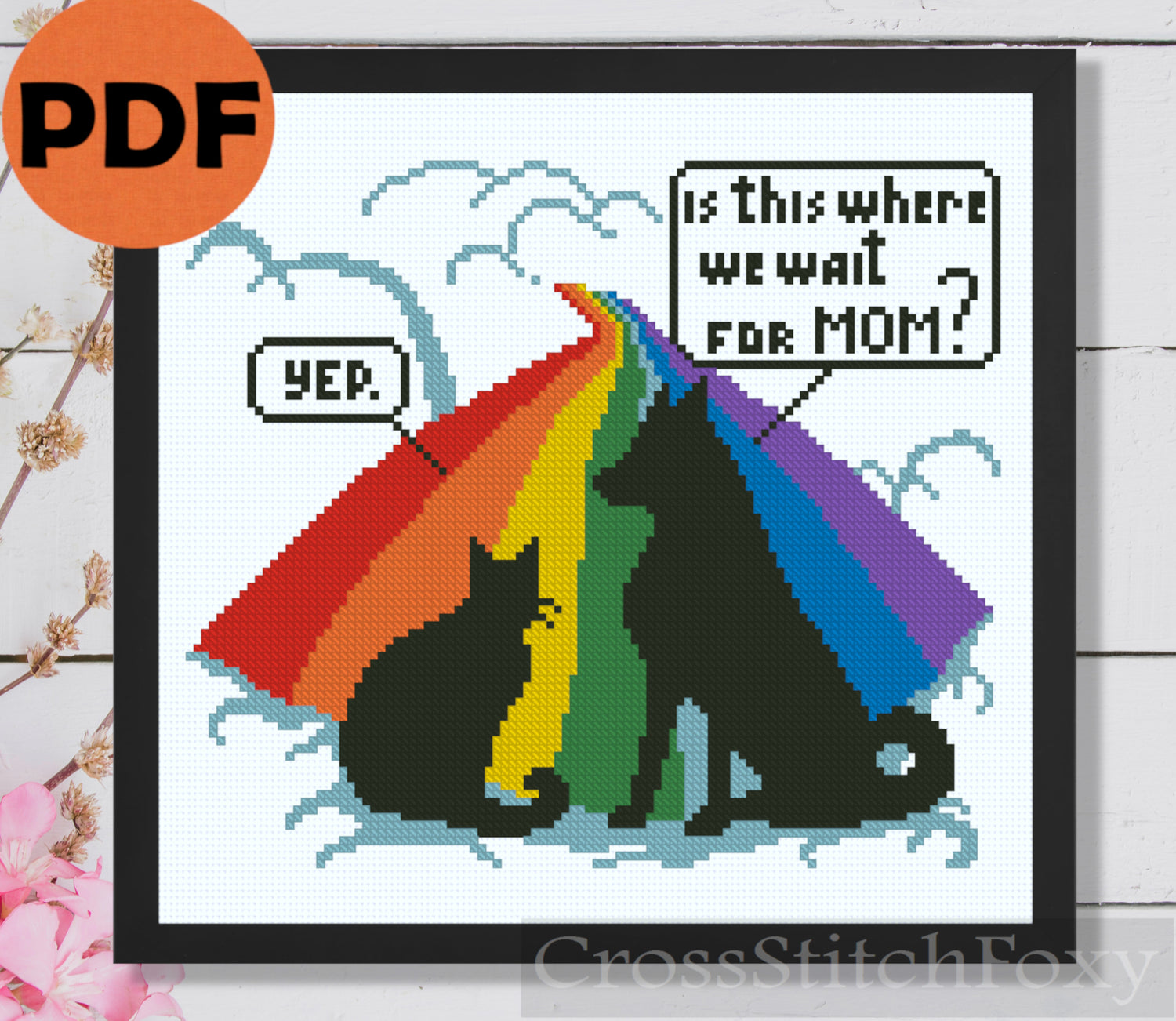 Rainbow bridge husky dog cat cross stitch pattern