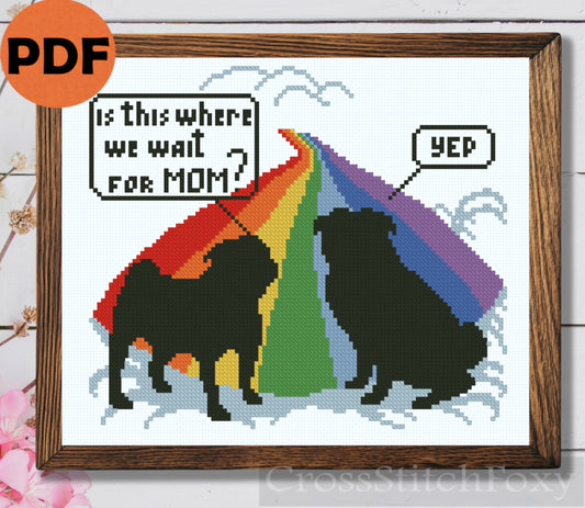 Rainbow bridge pug dogs cross stitch pattern