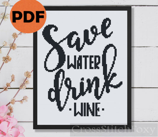 Save water drink wine cross stitch pattern