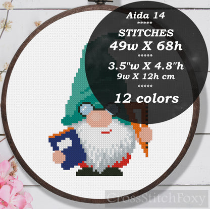 School Gnome Cross Stitch Pattern