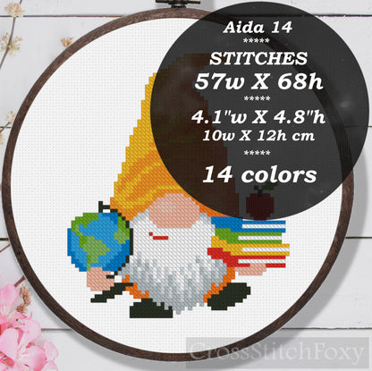 School Gnome Cross Stitch Pattern