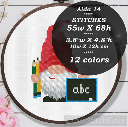 School Gnome Cross Stitch Pattern
