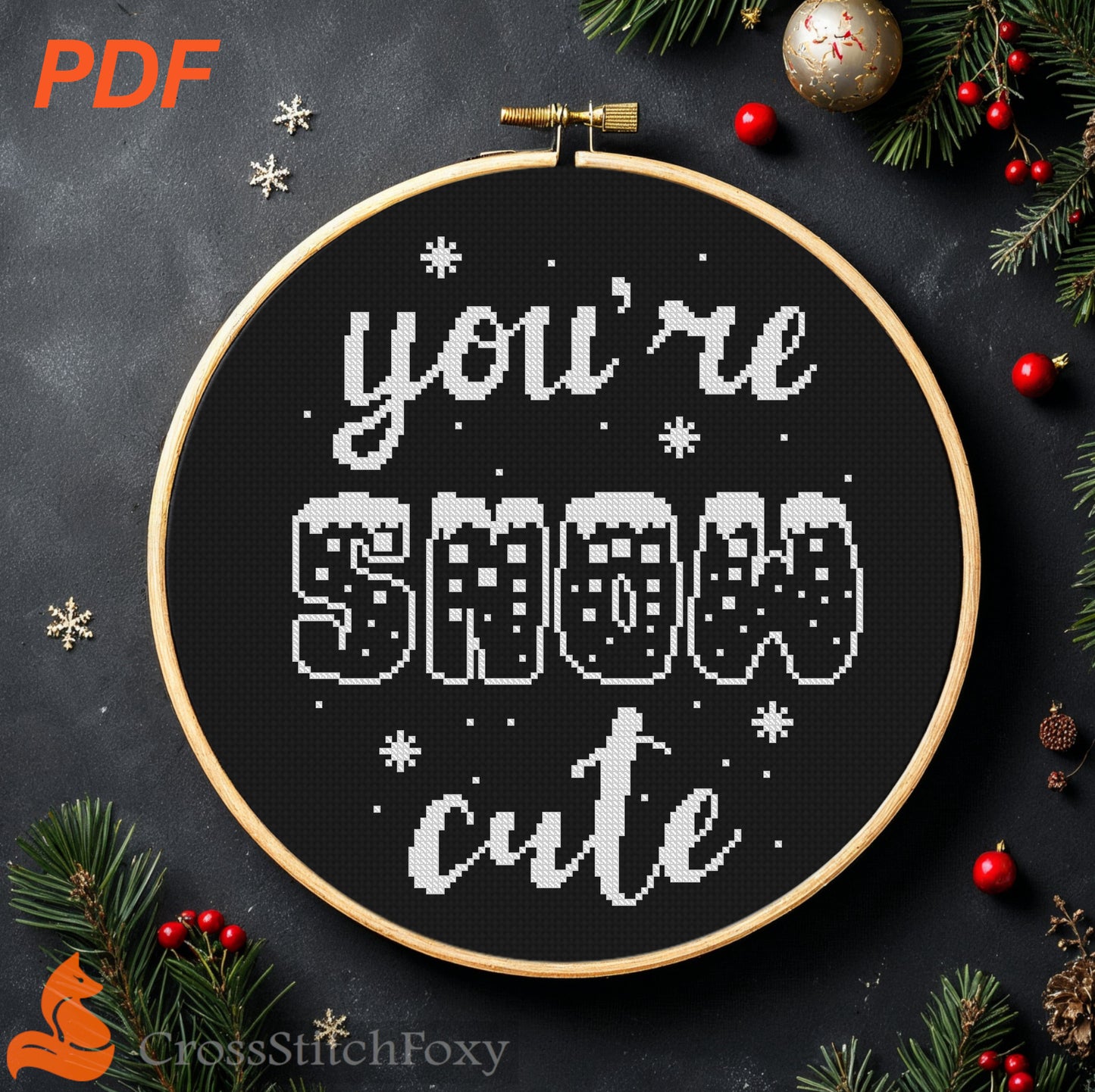 Snow Cute Lettering Cross Stitch Pattern