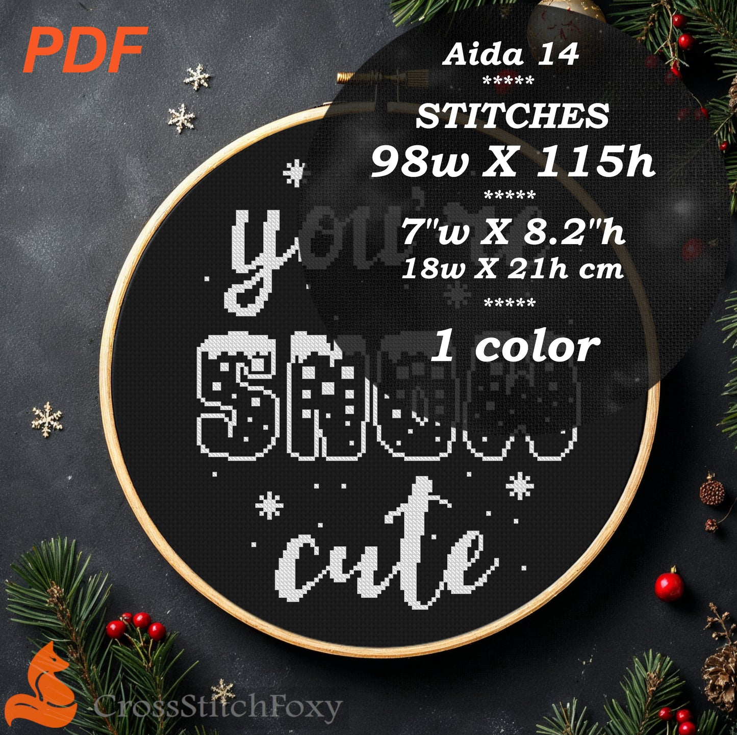 Snow Cute Lettering Cross Stitch Pattern